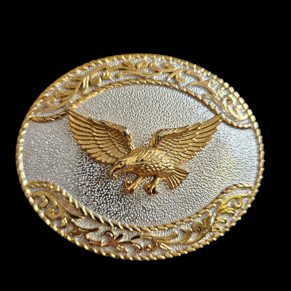 Vintage Western Eagle Belt Buckle Gold Tone Silver Tone Oval
